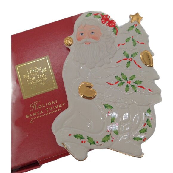 Lenox Holiday Santa Collection Trivet Ivory Bone China 1999 New Christmas Party - Picture 7 of 8